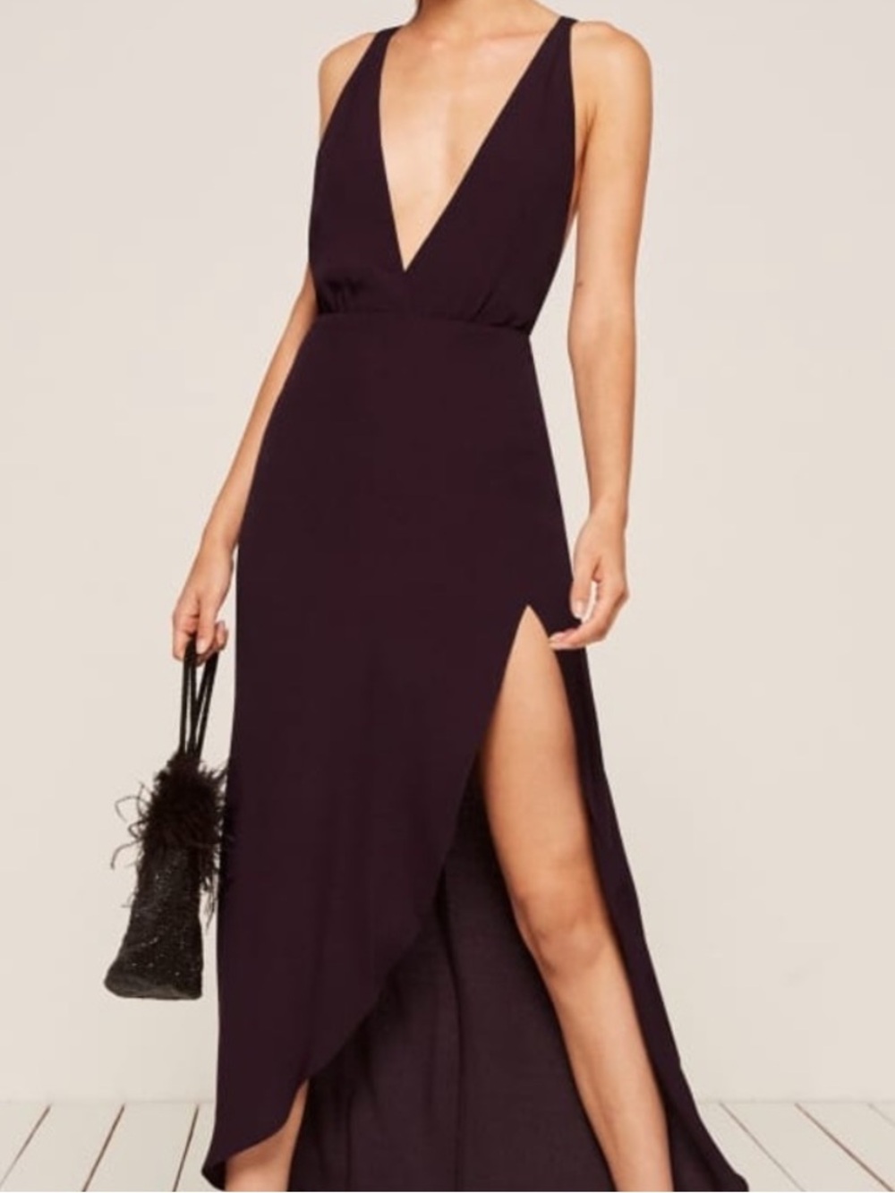 Reformation Deep Plum V-Neck Sleeveless Maxi Dress